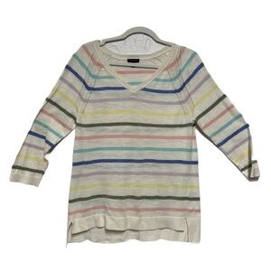 Talbots Pastel Cream Striped Cotton 3/4 Raglan Sleeve Sweater
